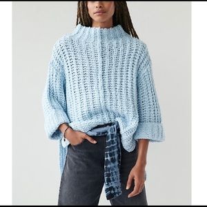 NWT Anthropologie Saturday Sunday blue knit turtleneck sweater large